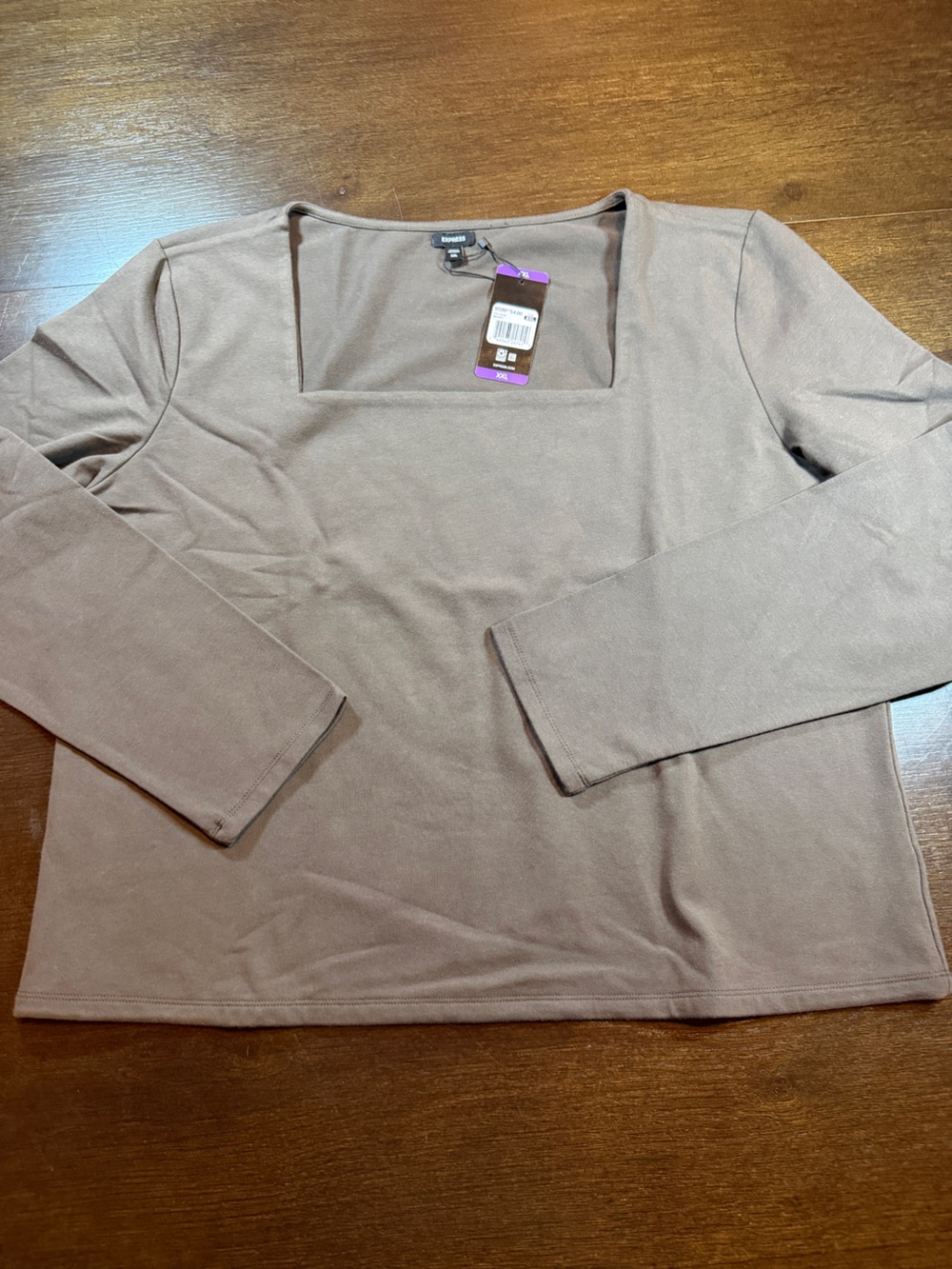 NWT Express Square Neck Fitted Top XXL Caramel Brown Long Sleeve Fall